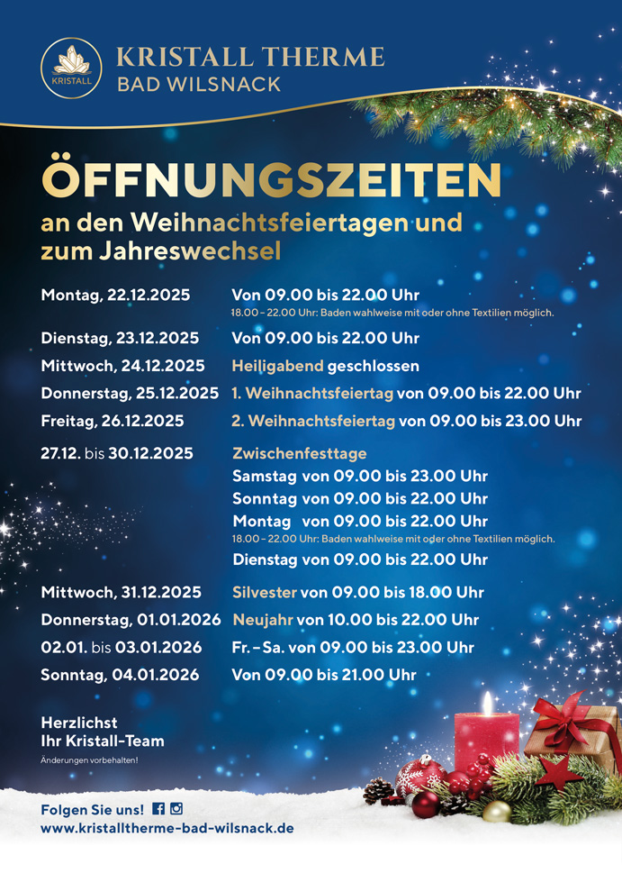 Öffnungszeiten Weihnachten und Jahreswechsel